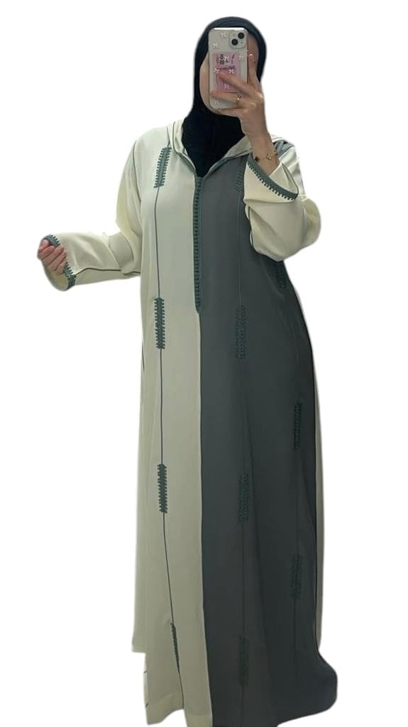 Tweekleurige Jellaba met Lange Mouwen