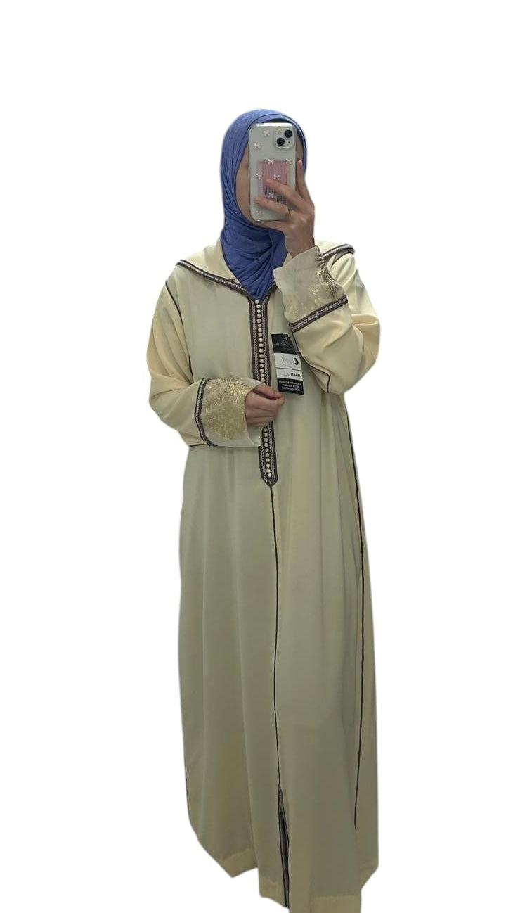 Elegante Crème Jellaba met Lange Mouwen